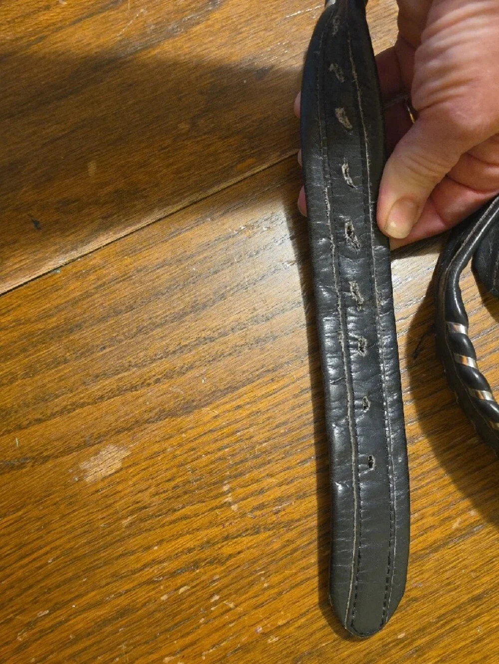 Justin Vintage Gray Leather Belt with Contrasting Stitch Detail